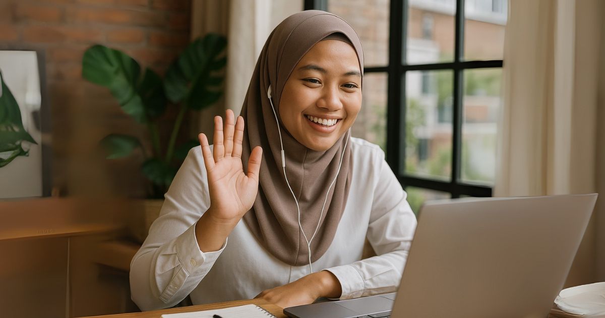 Female Islamic Virtual Assistant in Video Conferencing with Her Client